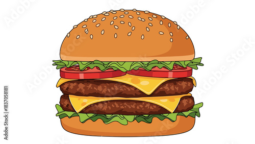 A double cheeseburger with lettuce tomato and sesame seed bun