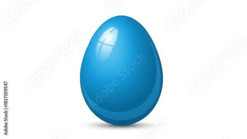 A glossy blue egg casts a soft shadow on a white background