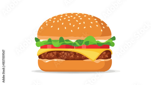 A graphic illustration of a cheeseburger with a white background