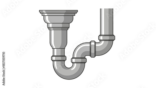 A grey sink trap pipe assembly on a white background