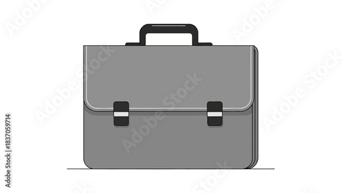 A grey briefcase with a black handle and two black latches