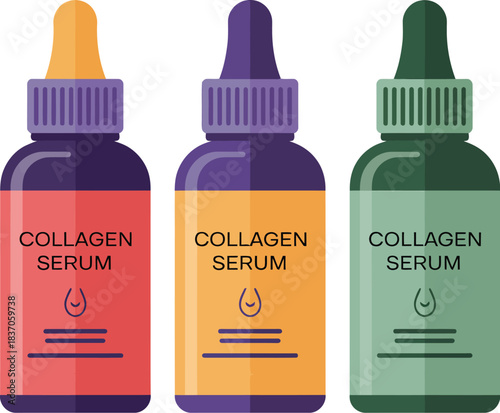 Collagen serum bottles skincare beauty products anti aging treatment