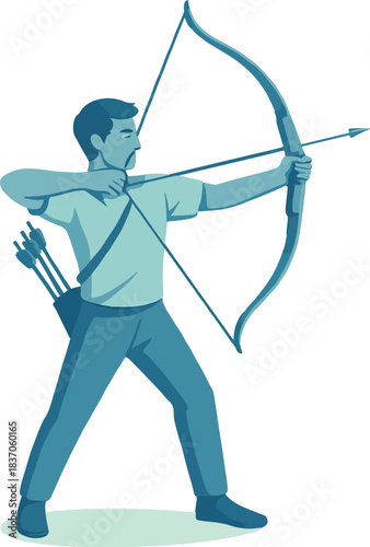 Archer with quiver of arrows drawing a bow archery