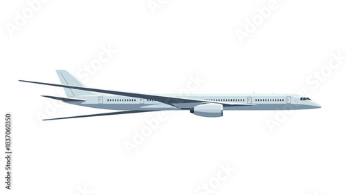 A pixelated illustration of a white airplane in profile view