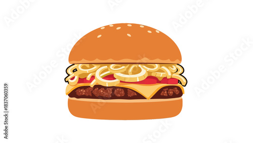 A pixelated illustration of a hamburger with sesame seeds on the bun