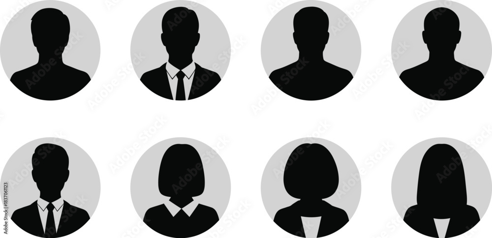 Fototapeta premium Versatile collection of male and female avatar silhouettes suitable for user profiles and professional applications
