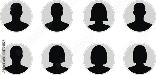 Generic user profile avatars for male and female figures in a circular design