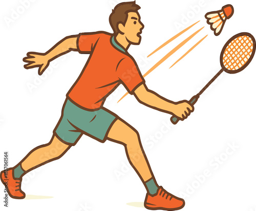 Badminton player hitting shuttlecock sport racket