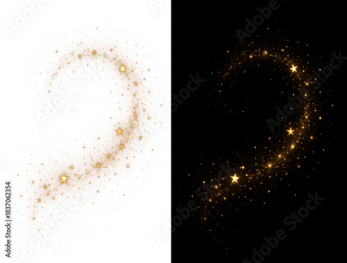 Golden Spiral Glitter Particle Effect on Black and Transparent Background