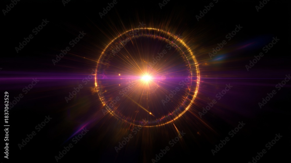 Fototapeta premium Glowing energy ring with cosmic light burst
