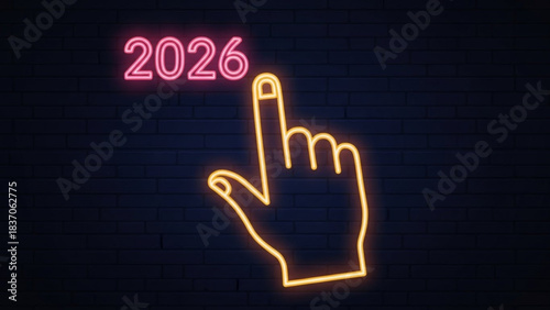 Illuminating the Future: The year 2026 is highlighted with a neon touch, symbolizing progress, digital engagement, and the anticipation of new possibilities.