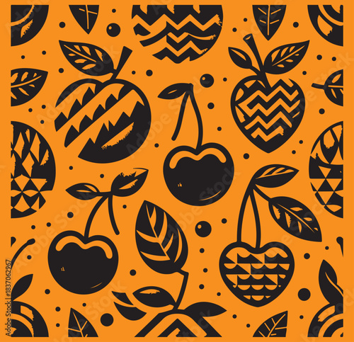 Geometric cherry vector pattern for  spring clothing  