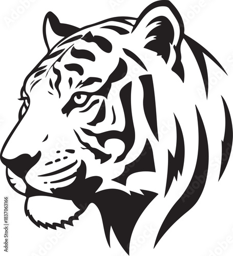 Black and white tiger head profile illustration animal