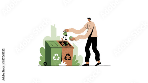 Essential flat vector for responsible waste management, illustrating sustainable composting and corporate environmental responsibility.