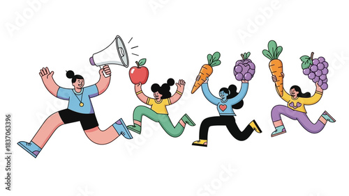Energetic Public Wellness Team Promoting Nutrition and Healthy Lifestyle with Megaphone