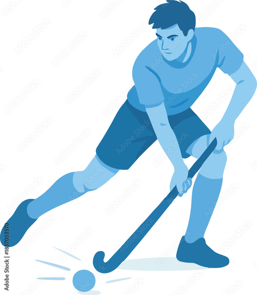 Fototapeta premium Field Hockey Player Dribbling Ball Keywords: field hockey, sport, athlete, player, male, action