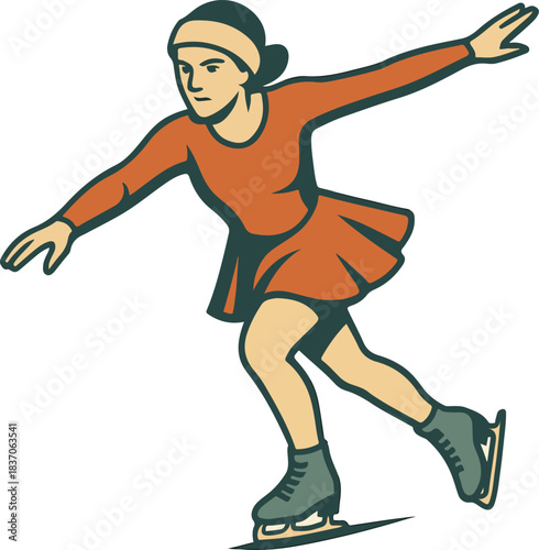 Female Figure Skater in Orange Dress figure skating
