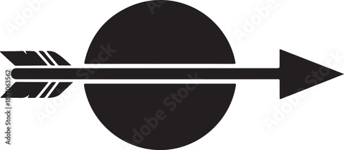 Black silhouette of an arrow passing through a circle on a white background Keywords: arrow