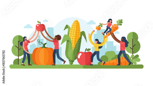 Diverse Community Collaborating on Sustainable Urban Farming and Local Food Initiative