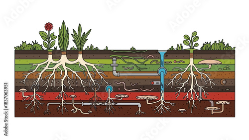 Essential Graphic for Visualizing Complex Soil Structure, Root Systems, and Subterranean Utility Infrastructure Integration
