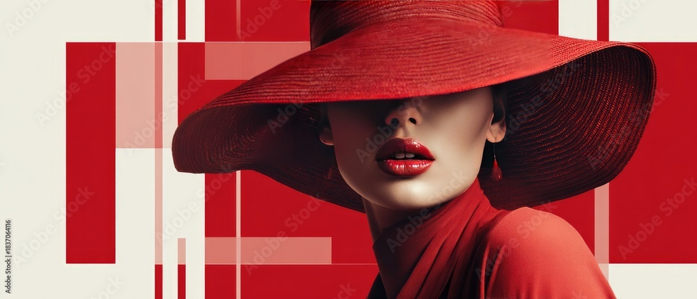 custom made wallpaper toronto digitalElegant Woman in Red with Wide-Brimmed Hat and Bold Lipstick