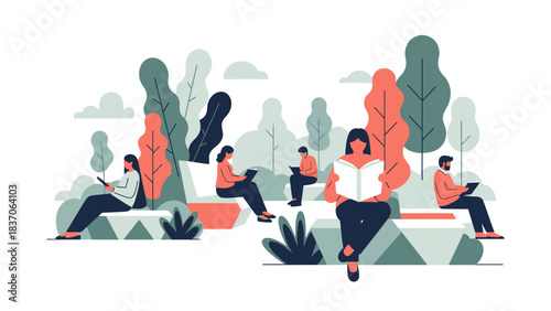 Modern Urban Leisure and Knowledge Access in a Tranquil Public Park Setting