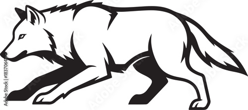 Stylized wolf in profile on white background canine