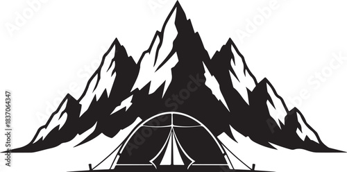 Tent Under Jagged Mountain Range Silhouette camping
