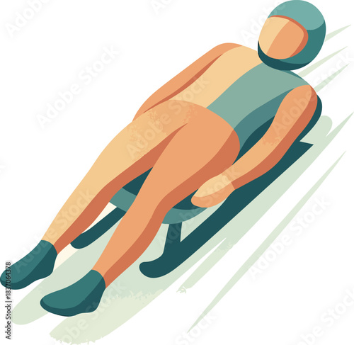 Luge athlete in pastel colors sliding down a track on a white background Keywords: luge