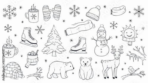 Winter Holiday Doodle Collection - Cozy Season Icons.