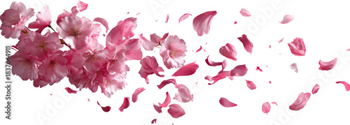 Cherry blossom pink petals floral spring falling isolated transparency background delicate