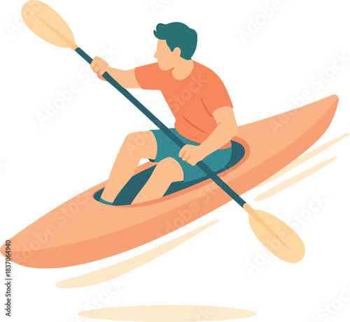 Man Kayaking on Water vector background
