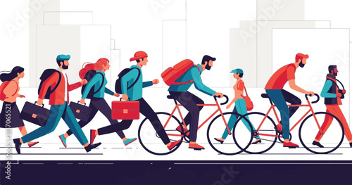 Family group of people on the street cycling and riding bikes, with a child, woman, and man wearing helmets for fun and exercise