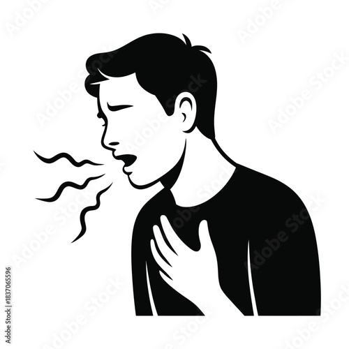 Silhouette of a man suffering from severe cough breathing difficulty or asthma attacking symbol of respiratory illness