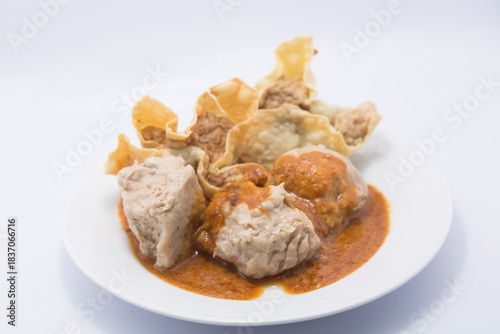 siomay,indonesian traditional food, steamed fish dumpling with peanut sauce