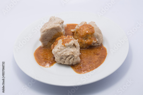 siomay,indonesian traditional food, steamed fish dumpling with peanut sauce