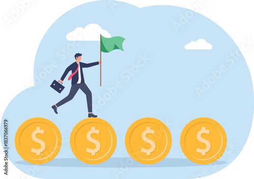 illustration of step by step achieving financial investment for financial freedom
