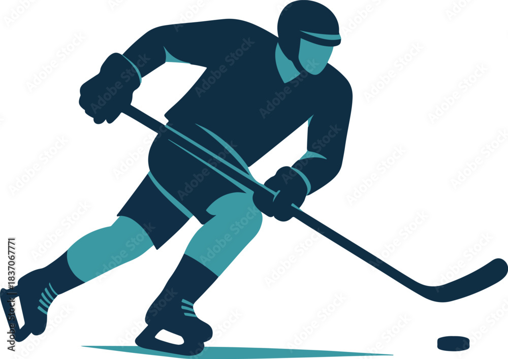 Fototapeta premium Silhouette Ice Hockey Player In Action sport skating