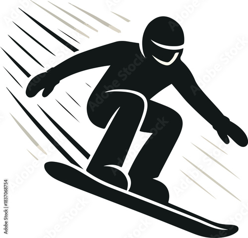 Snowboarder in action on white background snowboarding