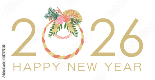 Happy new year 2026 japanese shimenawa vector