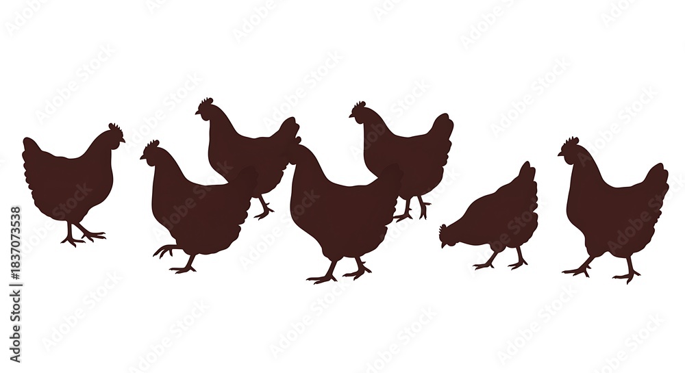 Fototapeta premium Silhouette of several chickens on a white background poultry vector illustration