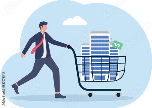 illustrating a business being sold and offered to investors and buyers

