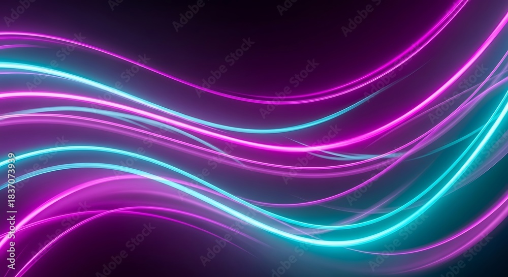 Naklejka premium Vibrant Neon Swirls Abstract Background in Purple and Cyan