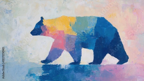 柔らかな色彩で描く熊の抽象アート 絵画背景