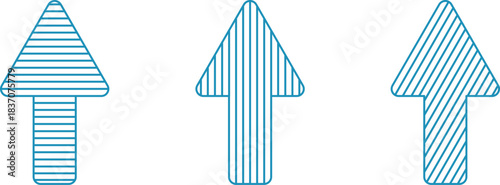 Striped arrows with thin outlines, elegant vector thick arrows