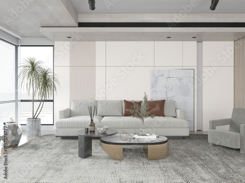 Fotografia Modern, minimalist living room with a neutral palette