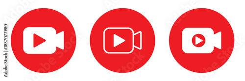 Video icon set. video camera icon vector. movie sign. cinema, Red color Video camera with play button icon. EPS 10