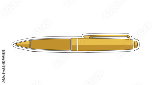 A Golden Ballpoint Pen with a Metallic Sheen and Clip Against a Stark Black Background with a White Border Accentuating its Shape