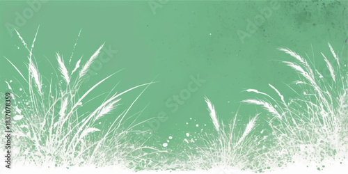 Green grass spring border texture on a white background with floral decoration