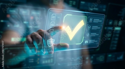Digital Verification Interface with Yellow Checkmark in Cybersecurity Environment